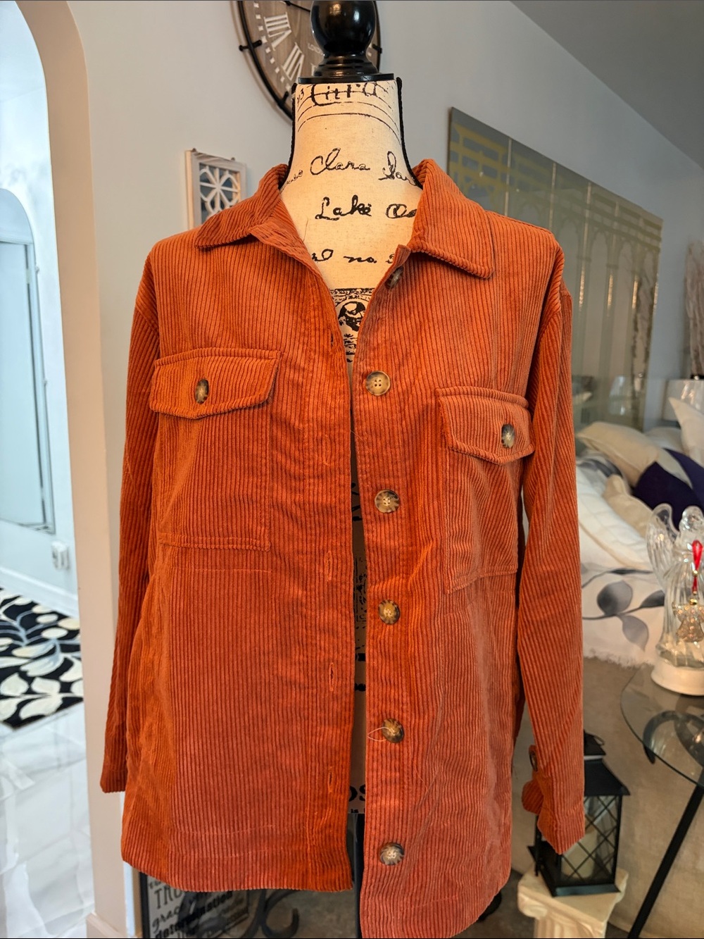 Women's Rust Corduroy Button Jacket